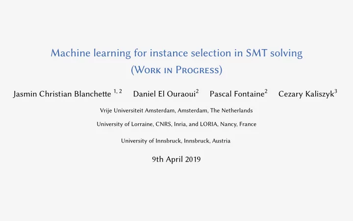 machine learning for instance selection in smt solving w