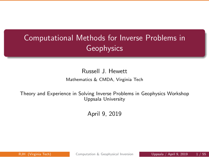 computational methods for inverse problems in geophysics