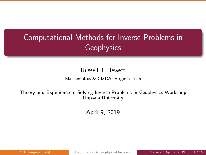 computational methods for inverse problems in geophysics