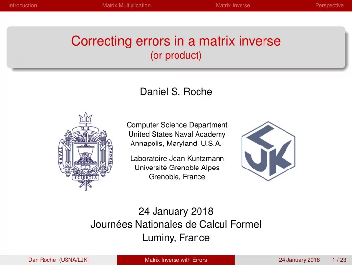 correcting errors in a matrix inverse
