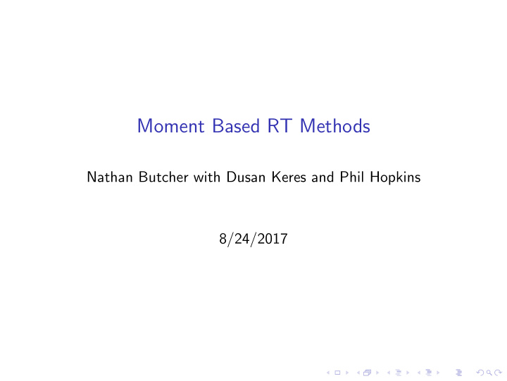 moment based rt methods