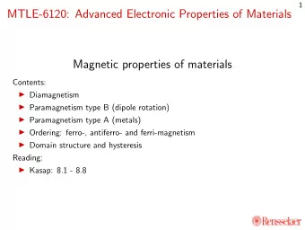 MTLE-6120: Advanced Electronic Properties of Materials  Magnetic properties of materials  Contents: