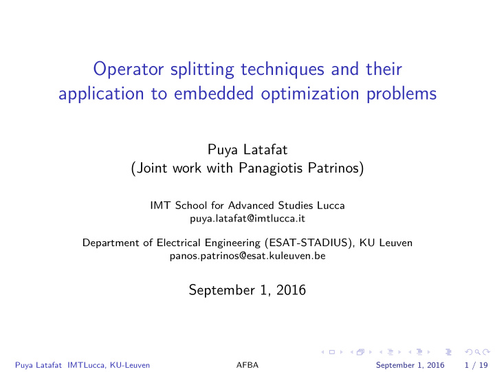 operator splitting techniques and their application to