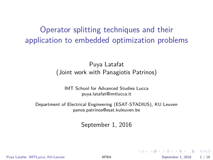 operator splitting techniques and their application to