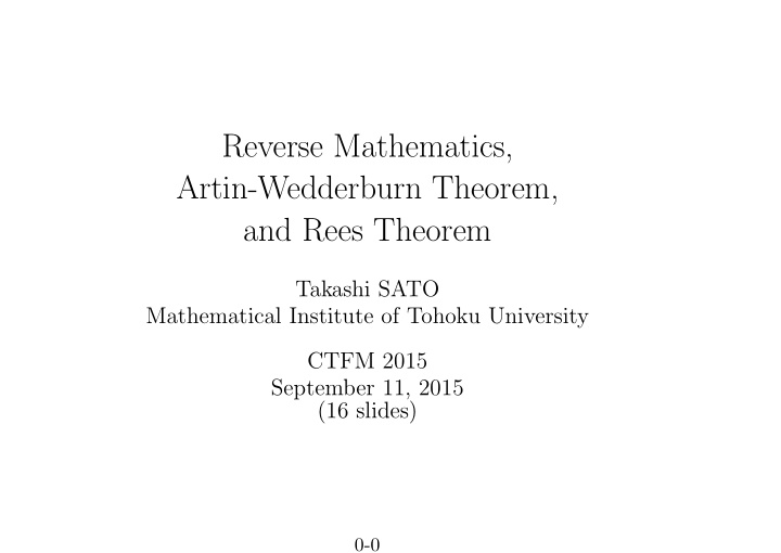 reverse mathematics artin wedderburn theorem and rees