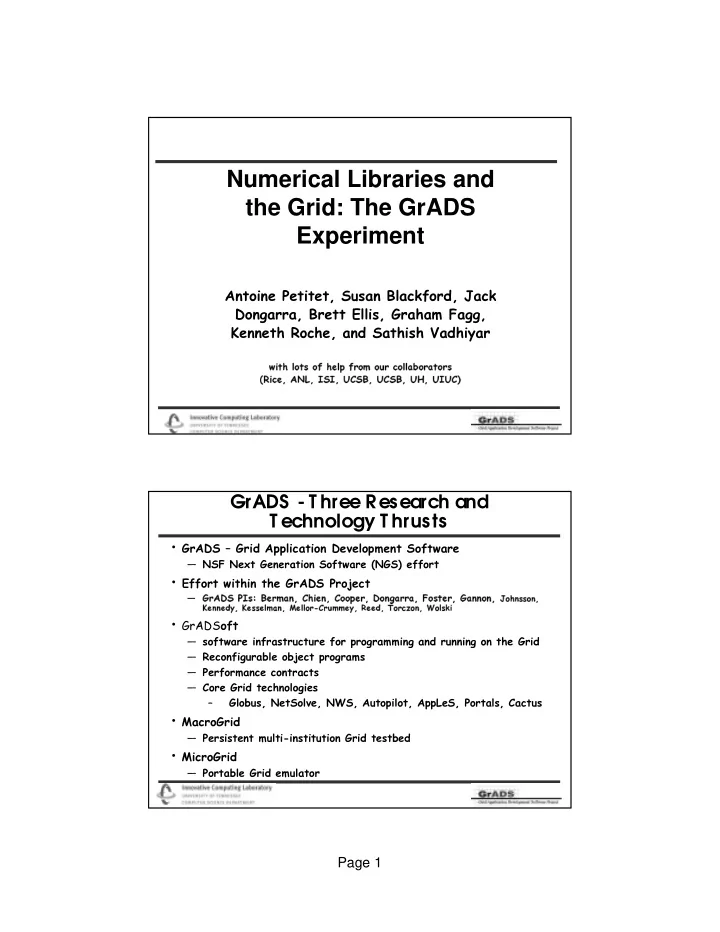 numerical libraries and the grid the grads experiment