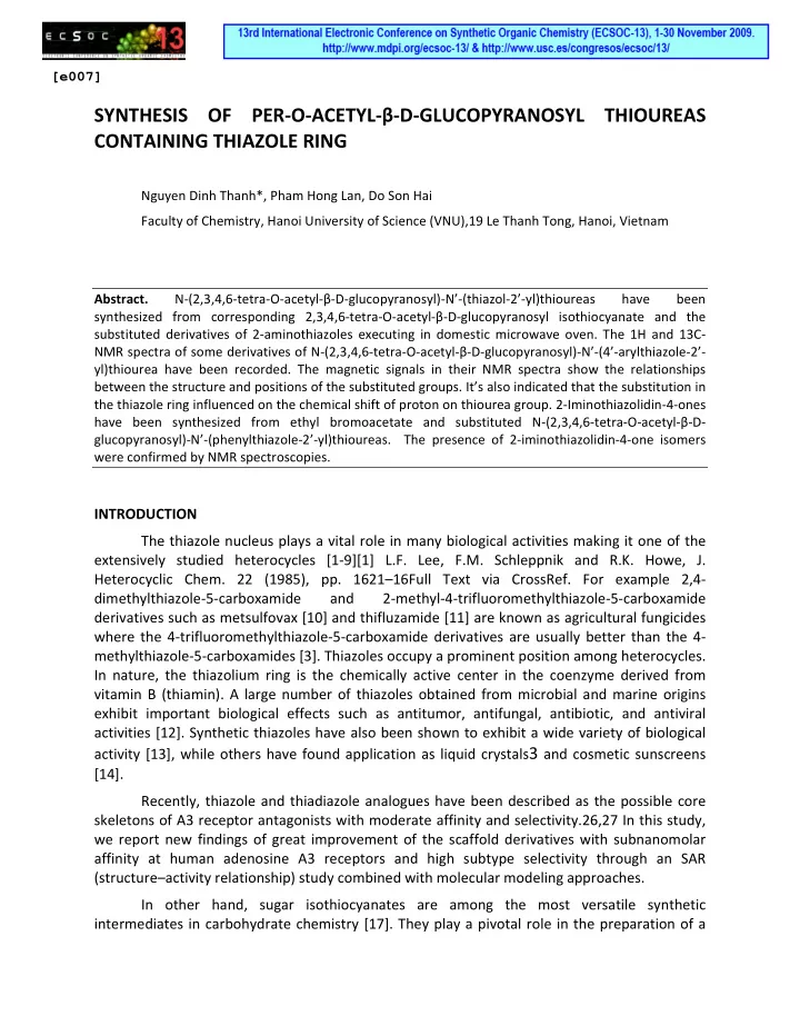 synthesis of per o acetyl d glucopyranosyl thioureas