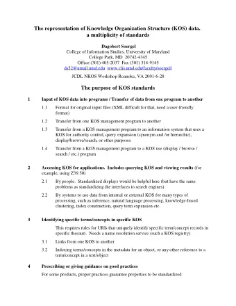 The representation of Knowledge Organization Structure (KOS) data.  a multiplicity of standards