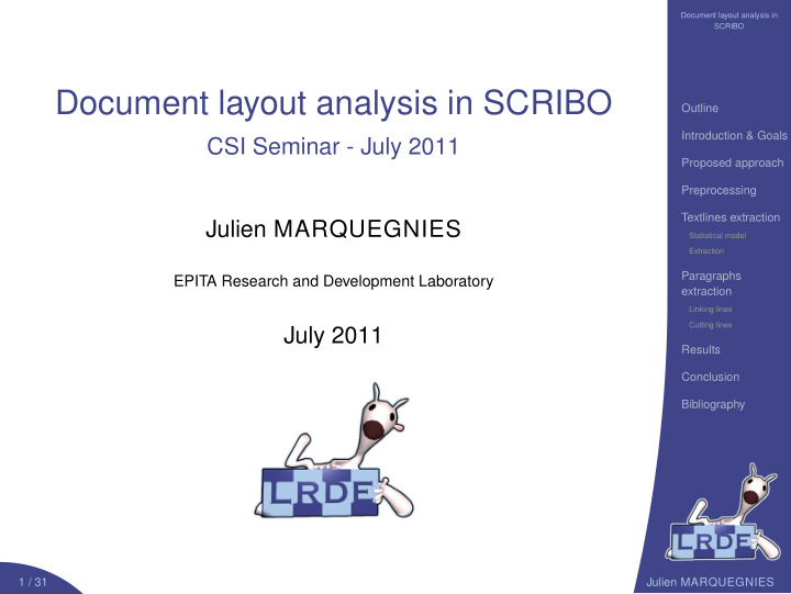 document layout analysis in scribo