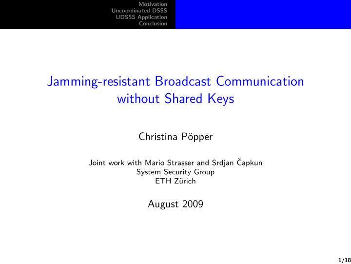 jamming resistant broadcast communication without shared