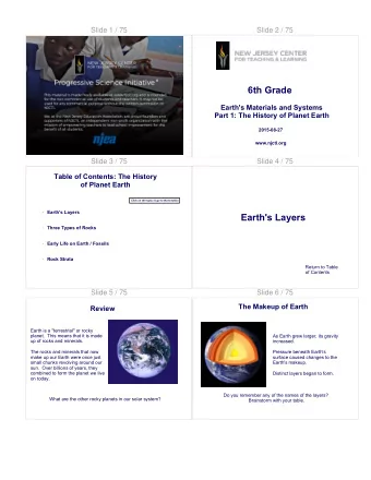Earth's Layers  Three Types of Rocks    Early Life on Earth / Fossils    Rock Strata