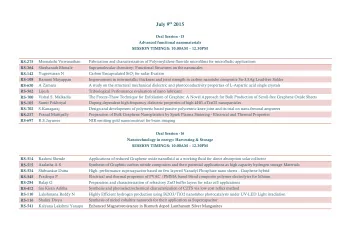 July 9 th 2015  Oral Session -15  Advanced functional nanomaterials SESSION TIMINGS: 10.00AM