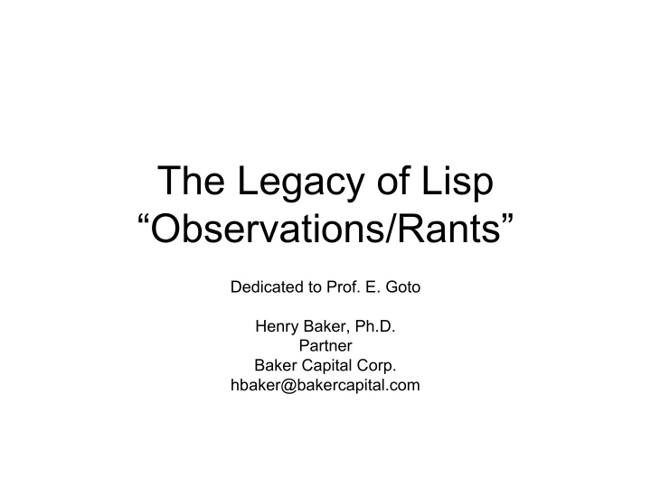 the legacy of lisp observations rants