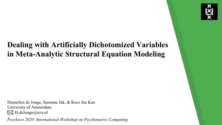 dealing with artificially dichotomized variables in meta