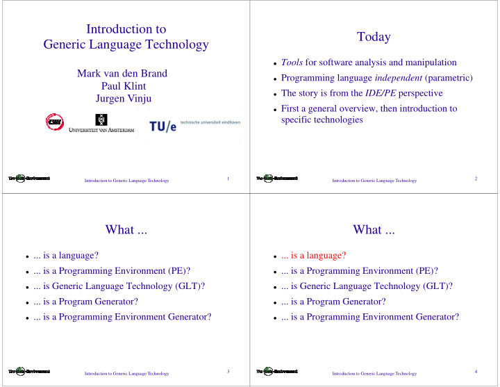 introduction to today generic language technology