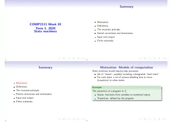 Summary  Motivation  COMP2111 Week 10  Definitions  Term 1, 2020  The invariant principle  State