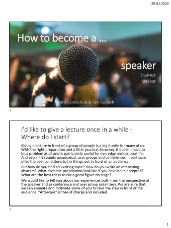 How to become a   sp  speaker  trainer  writer  Antje Landschulz &amp; Falk Sippach  1  I'd like