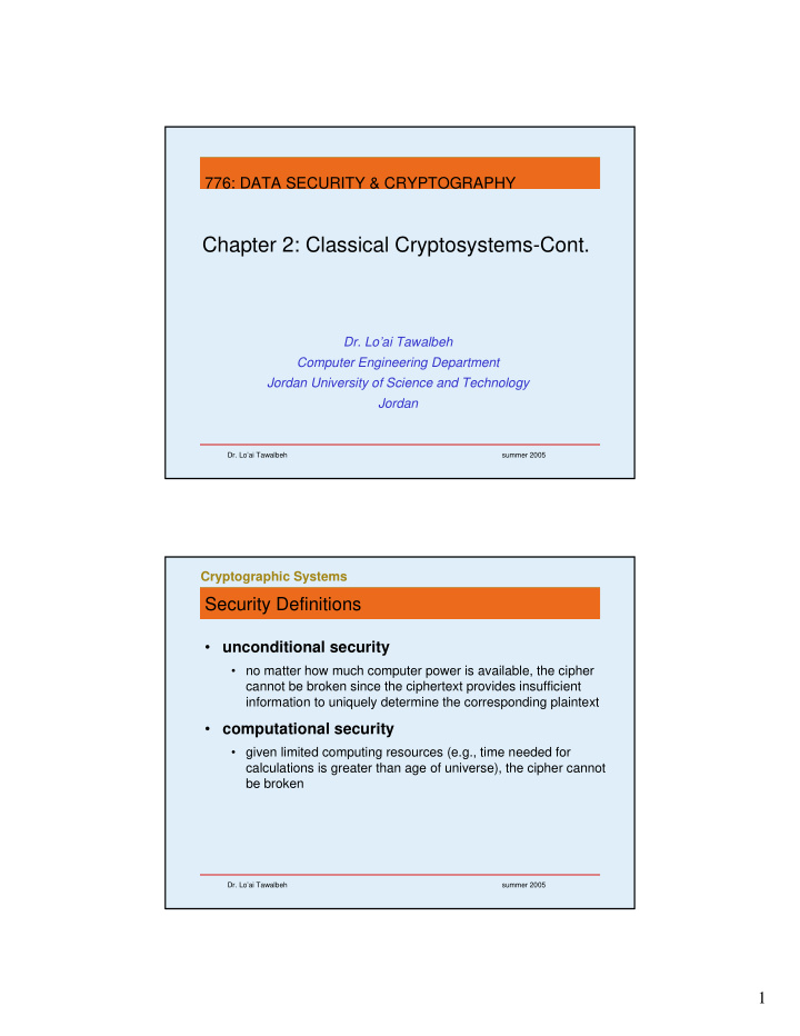 chapter 2 classical cryptosystems cont