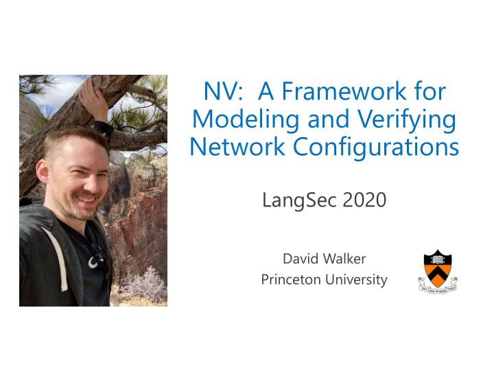 nv a framework for modeling and verifying network
