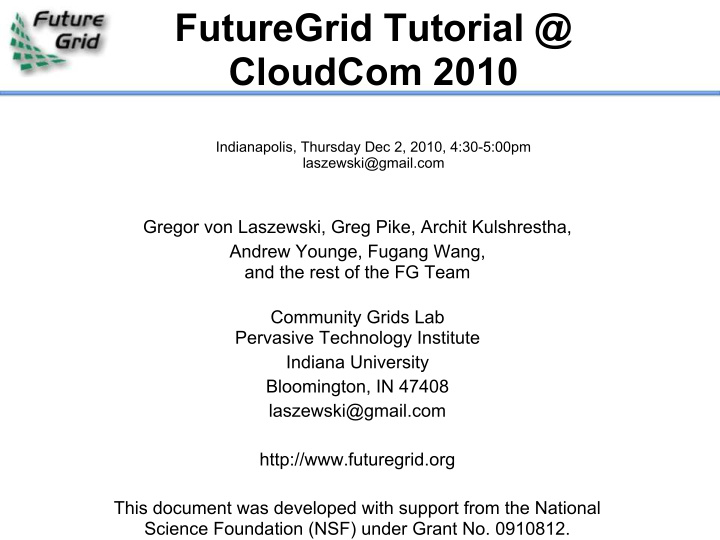 futuregrid tutorial cloudcom 2010