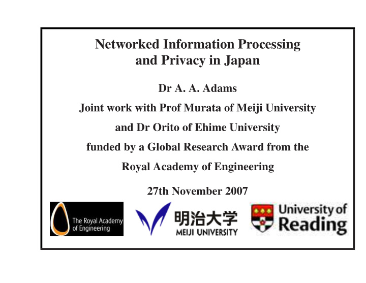 networked information processing and privacy in japan