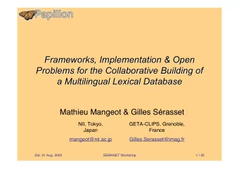 Frameworks, Implementation &amp; Open  Frameworks, Implementation &amp; Open  Problems for the
