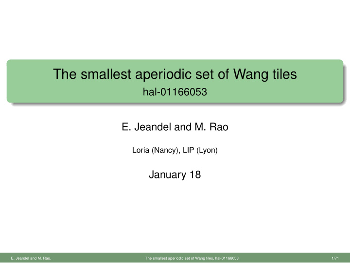 the smallest aperiodic set of wang tiles
