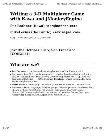 Writing a 3-D Multiplayer Game  with Kawa and JMonkeyEngine Per Bothner (Kawa)