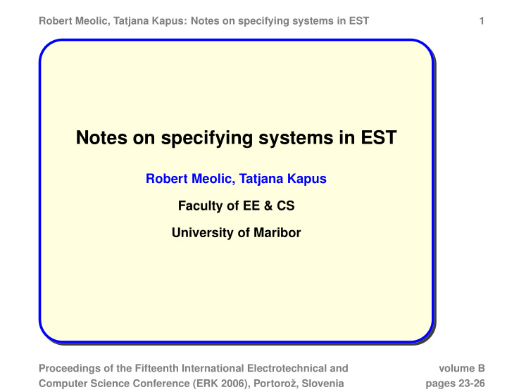 notes on specifying systems in est