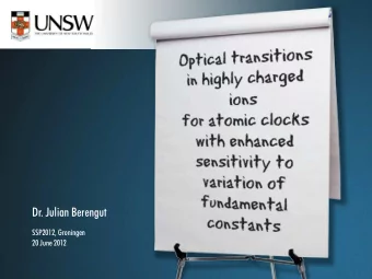 Dr. Julian Berengut  SSP2012, Groningen  20 June 2012  Motivation  Do the laws of physics change