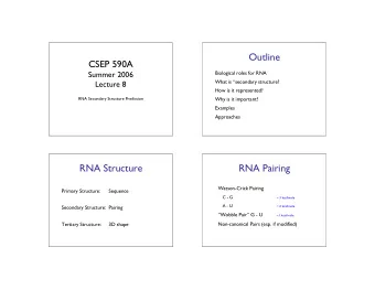 Outline  CSEP 590A  Summer 2006  Biological roles for RNA  What is secondary structure?  Lecture