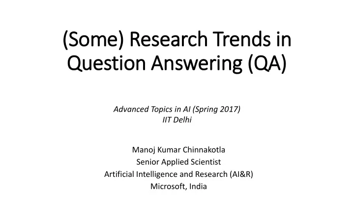 some research trends in
