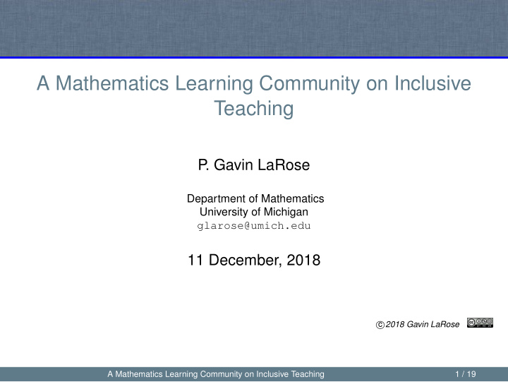 a mathematics learning community on inclusive teaching