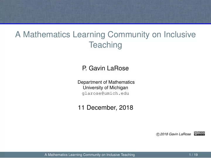 a mathematics learning community on inclusive teaching