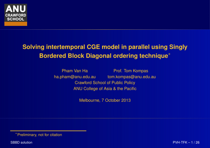 solving intertemporal cge model in parallel using singly