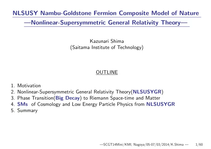 nlsusy nambu goldstone fermion composite model of nature