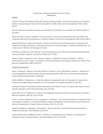 Sacred Cows: Infection Prevention Across the Country Bibliography Visiting Christie CD, Glover AM,
