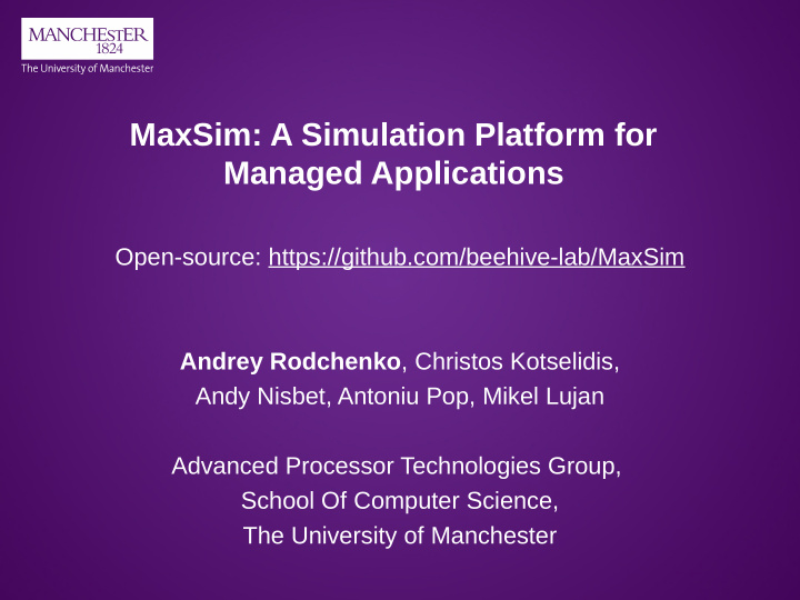maxsim a simulation platform for managed applications