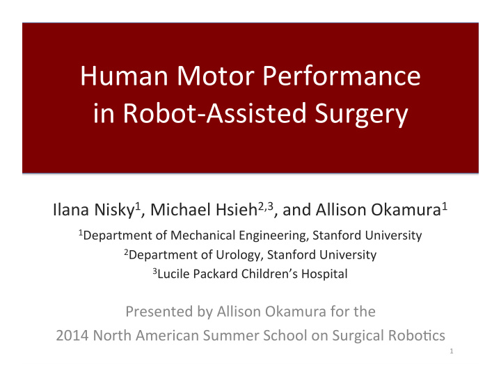 human motor performance in robot2assisted surgery