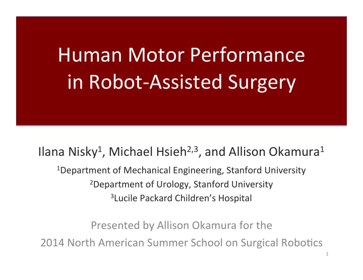 human motor performance in robot2assisted surgery
