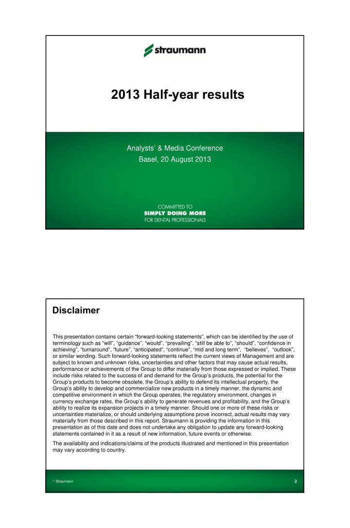 2013 half year results