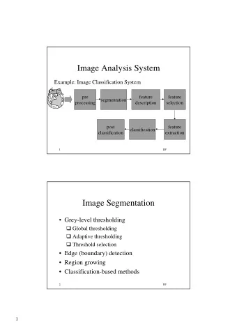 Image Analysis System  Example: Image Classification System  pre  feature  feature  segmentation