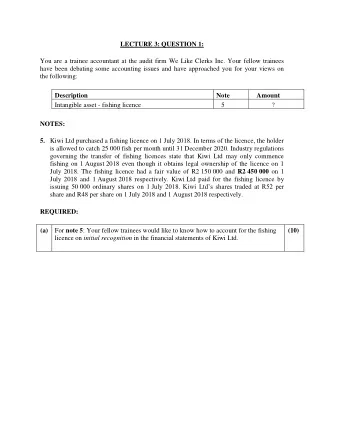 LECTURE 3: QUESTION 1:  You are a trainee accountant at the audit firm We Like Clerks Inc. Your