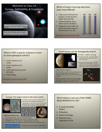 Welcome  to  Class  14:      Which  of  todays  learning  objecFves