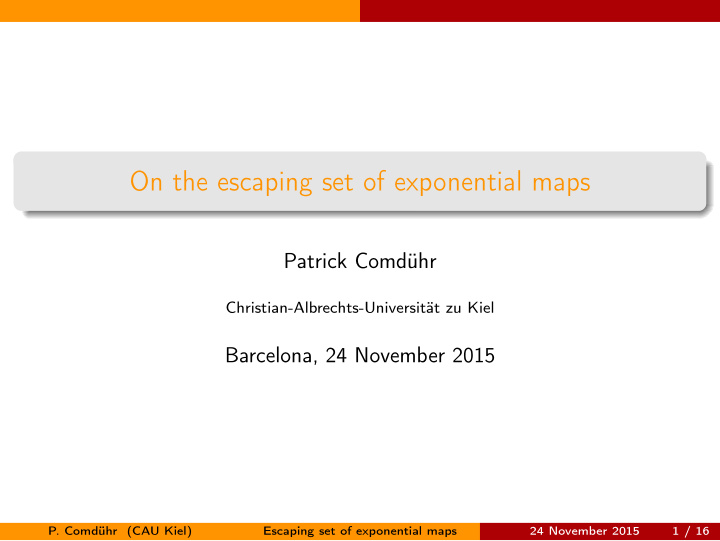 on the escaping set of exponential maps