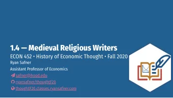 1.4  Medieval Religious Writers  ECON 452  History of Economic Thought  Fall 2020  Ryan