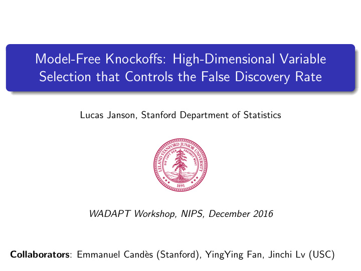 model free knockoffs high dimensional variable selection