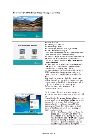 5 February 2020 Webinar Slides with speaker notes  Kia ora, Koutou,  Ko Kahungunu toku iwi  No