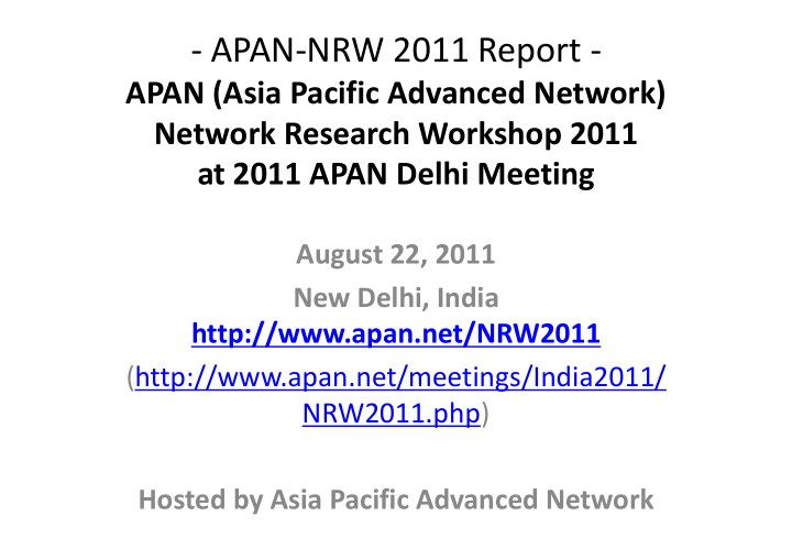 apan nrw 2011 report