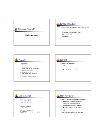 Final exam date  Final exam date has been announced:  Articulated Figures III  Tuesday,
